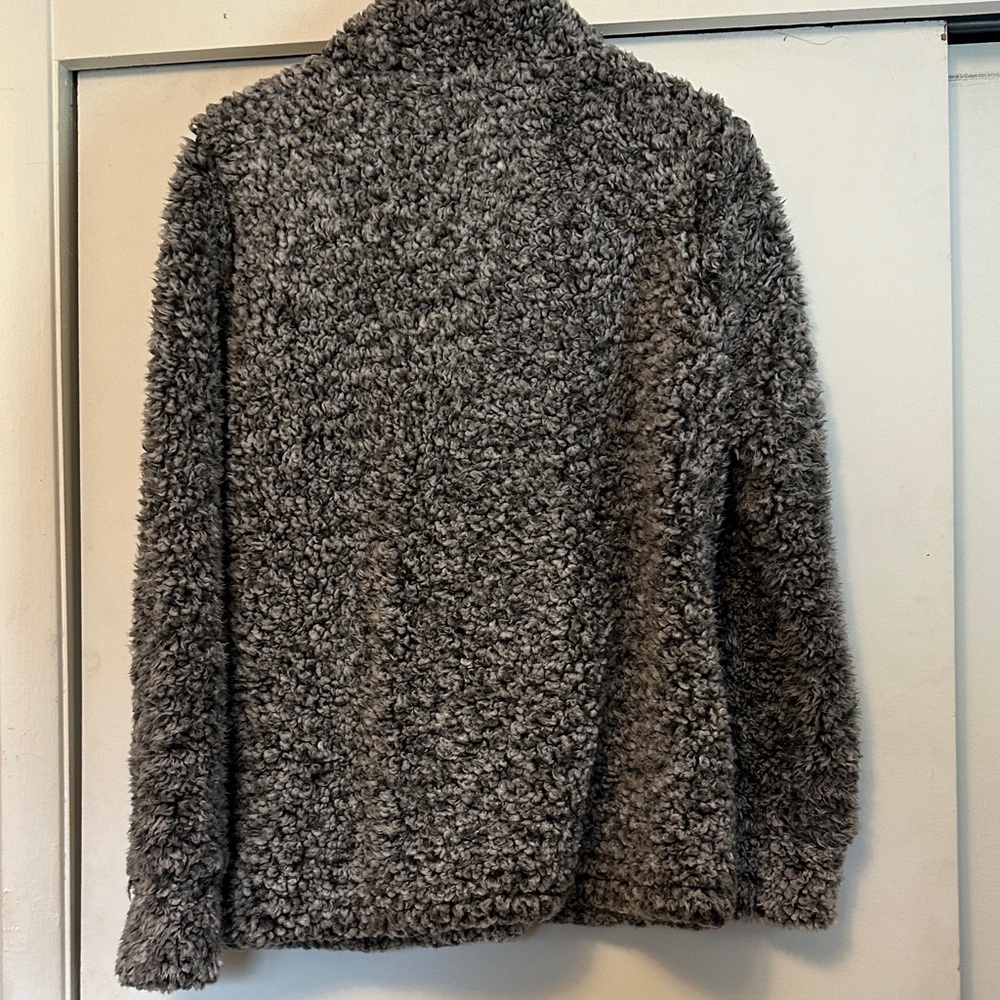 Sherpa Pullover Jacket Gray Faux Shearling 1/4 Zip Cozy Teddy Size (see measurem - Picture 6 of 8
